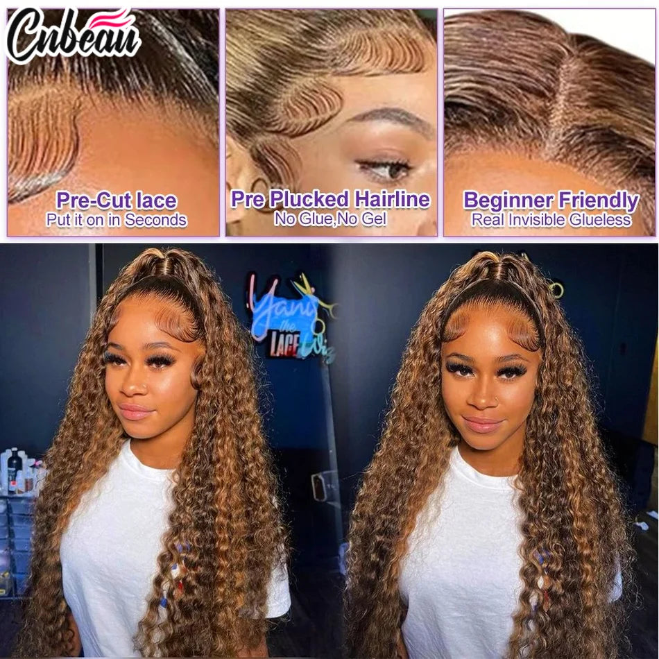13x6/13X4 HD Lace Frontal Wig Honey Blonde Highlight Deep Wave Wigs Human Hair Wigs 13x4 Lace Frontal Human Hair Wigs For Women