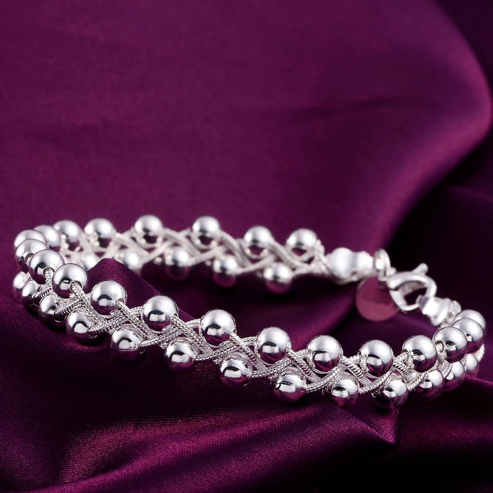 925 Sterling Silver Bracelet Beautiful Braided Beads Chain For Woman Fashion Fine Jewelry Wedding Party Gifts