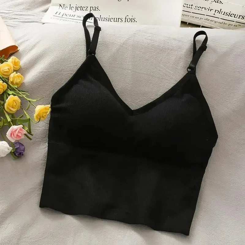 Womens Tops Sexy Tank Top Women Built in Bra Solid Color Camis for Women Crop Top Off Shoulder Sleeveless Camisole