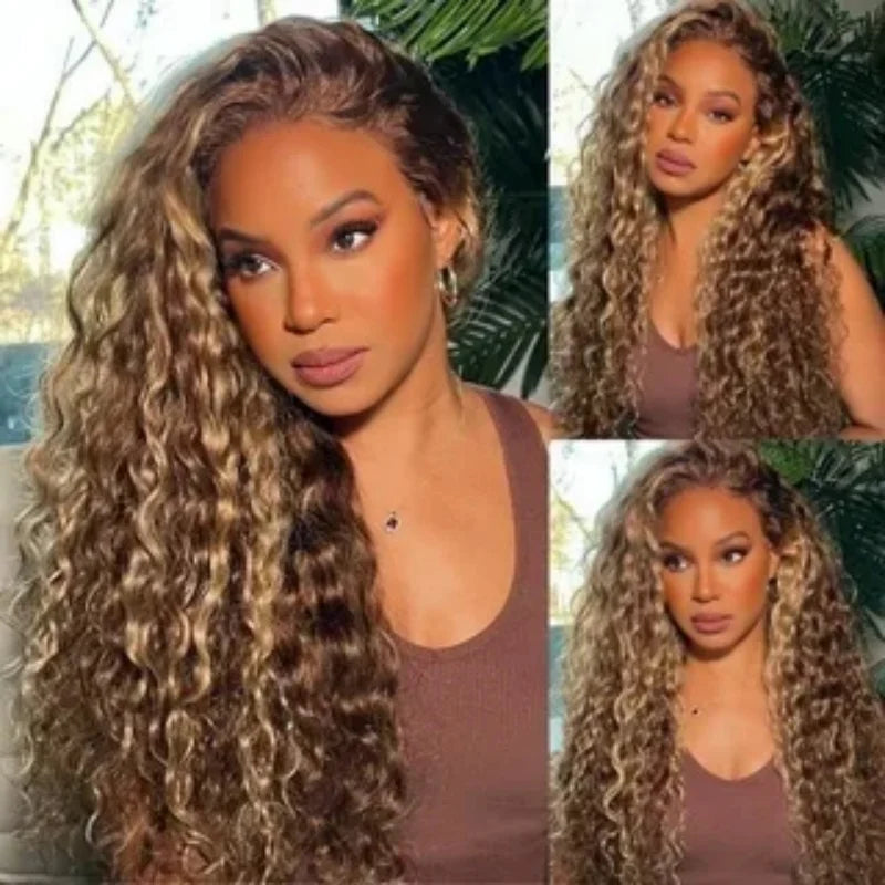Highlight Curly Wig 13x4 Lace Front Wig Human Hair Wigs 13x4 Human Hair Deep Wave Lace Frontal Wig 4/27 Colored Wigs PrePlucked