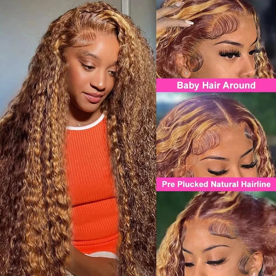Highlight Curly Wigs 13x6 Lace Front Human Hair Wig Honey Blonde Deep Wave 13x4 Hd Lace Wigs 4x4 Remy Human Hair Wigs For Women