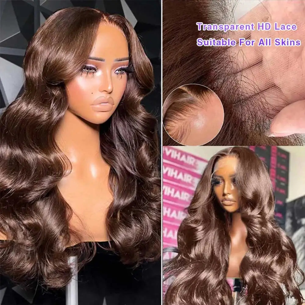30 40 Inch Chocolate Brown Body Wave Human Hair Wigs 13X4 HD Lace Frontal WIgs For Women Colored Wet And Wavy Lace Front Wig