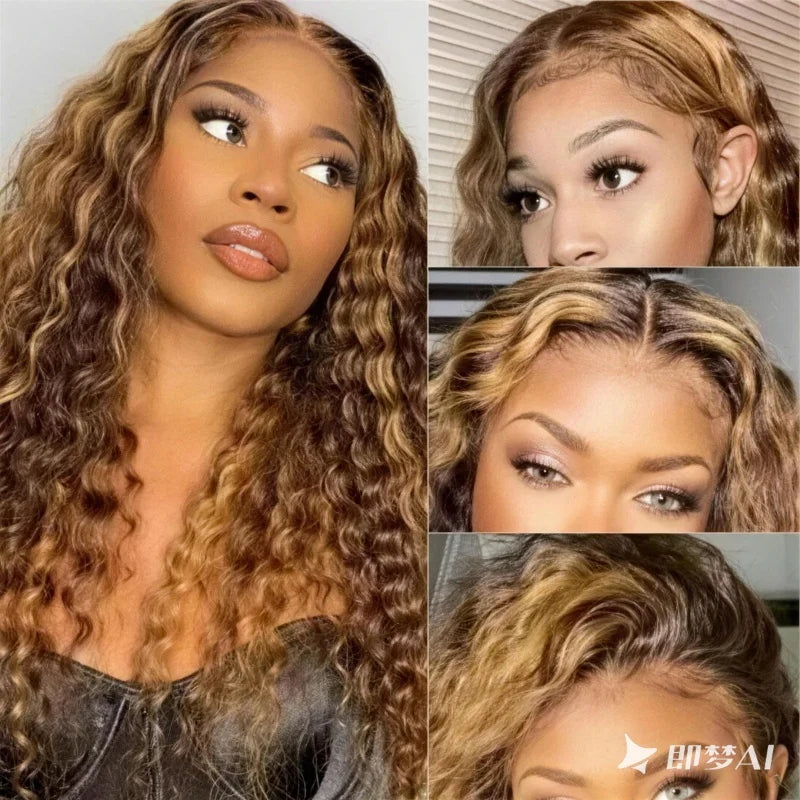 Highlight Curly Wig 13x4 Lace Front Wig Human Hair Wigs 13x4 Human Hair Deep Wave Lace Frontal Wig 4/27 Colored Wigs PrePlucked