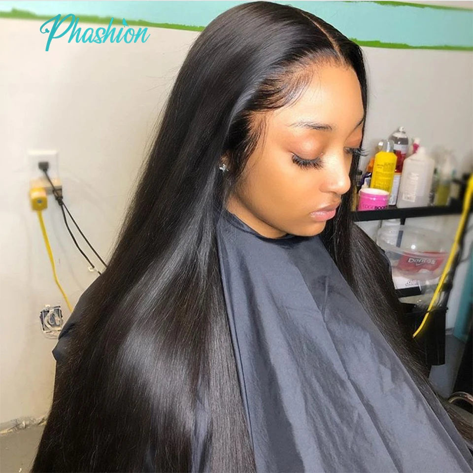 Phashion 40" Raw Virgin HD 13x6 Lace Front Human Hair Wigs Straight PrePlucked For Women 13X4 Long Closure Frontal Wig Body Wave