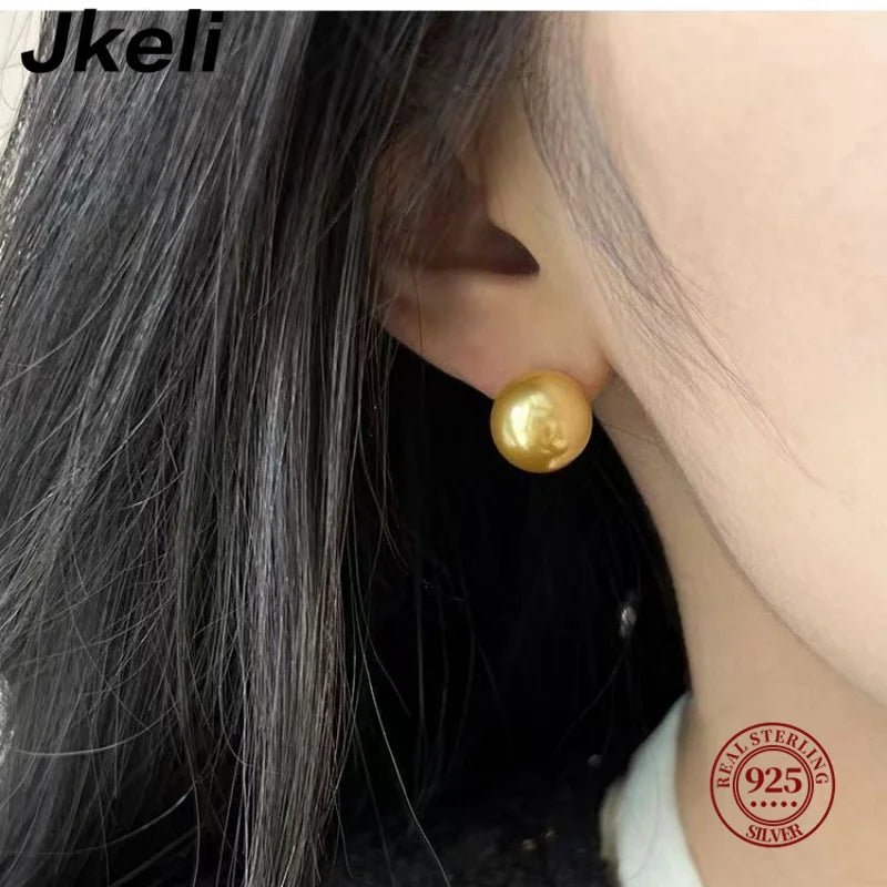 Jkeli Fashion 925 Sterling Silver Freshwater Pearl Stud Earrings Gold Ball Earrings For Women Silver Jewelry Pierced 4-14MM