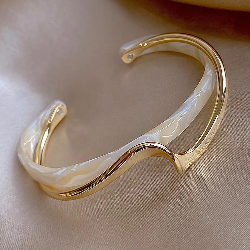White Acrylic Bracelets Board Bend Metal Bangles Womens Hand Bracelets Geometric C- shaped Opening Bracelets Jewelry Gifts K