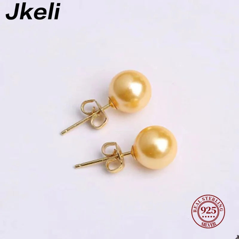 Jkeli Fashion 925 Sterling Silver Freshwater Pearl Stud Earrings Gold Ball Earrings For Women Silver Jewelry Pierced 4-14MM