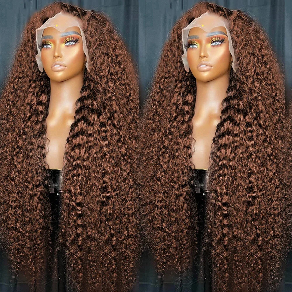 13x4 Chocolate Brown Water Curly Lace Front Wig #4 Colored Human Hair Wigs Pre Plucked Deep Wave 13x6 HD Lace Frontal Wigs 200%