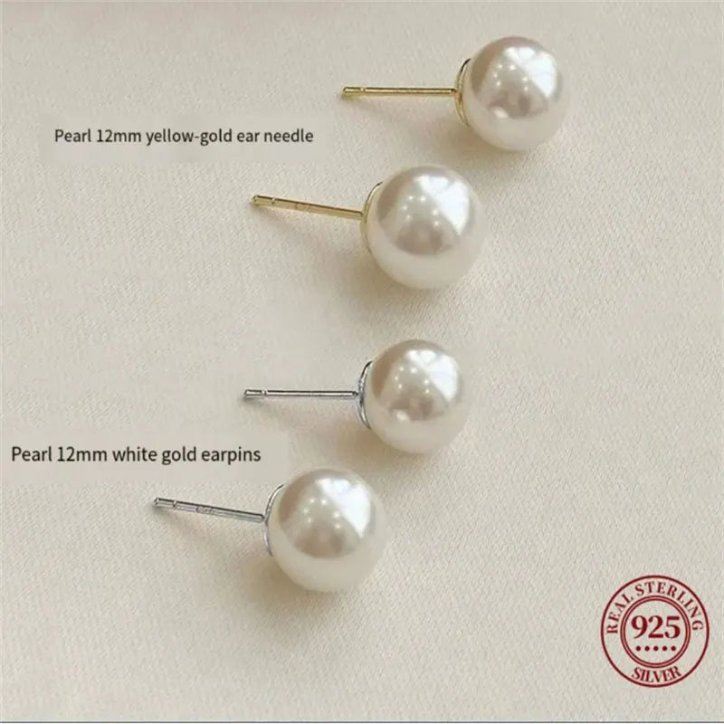SOMILIA Fashion 925 Sterling Silver Higt Quality Pearl Stud Earrings Gold Ball Earrings For Women Silver Jewelry Pierced 4-14MM