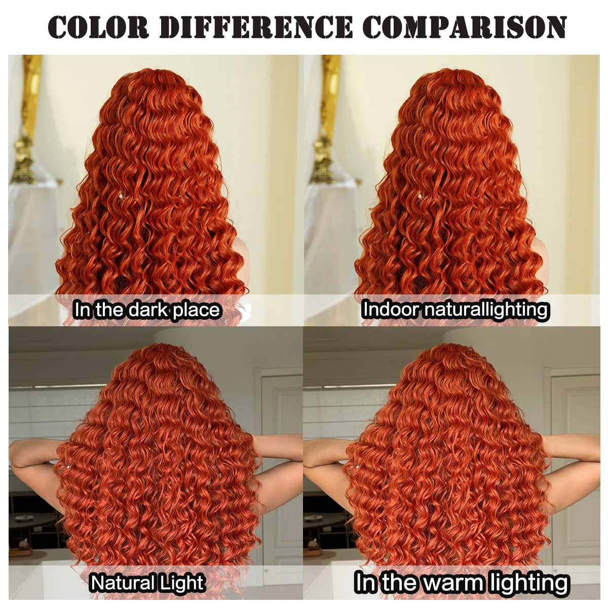 7JHH WIGS Long Loose Curly Wave Orange Wig for Women High Density Synthetic Modest Fashion Ginger Wigs with Air Bangs
