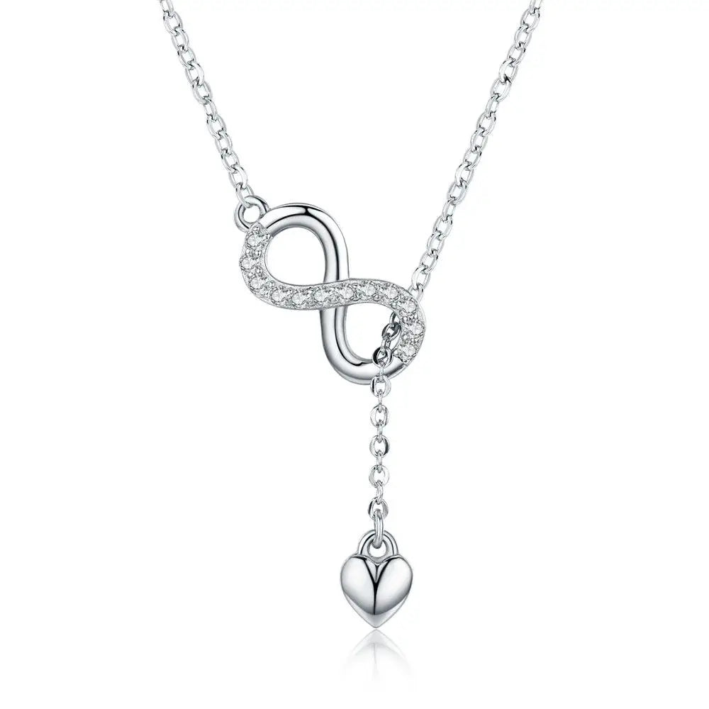 WOSTU Authentic 925 Sterling Silver Infinity Love Heart Pendant Necklace For Women Silver Jewelry Lover Romantic Gift CQN223