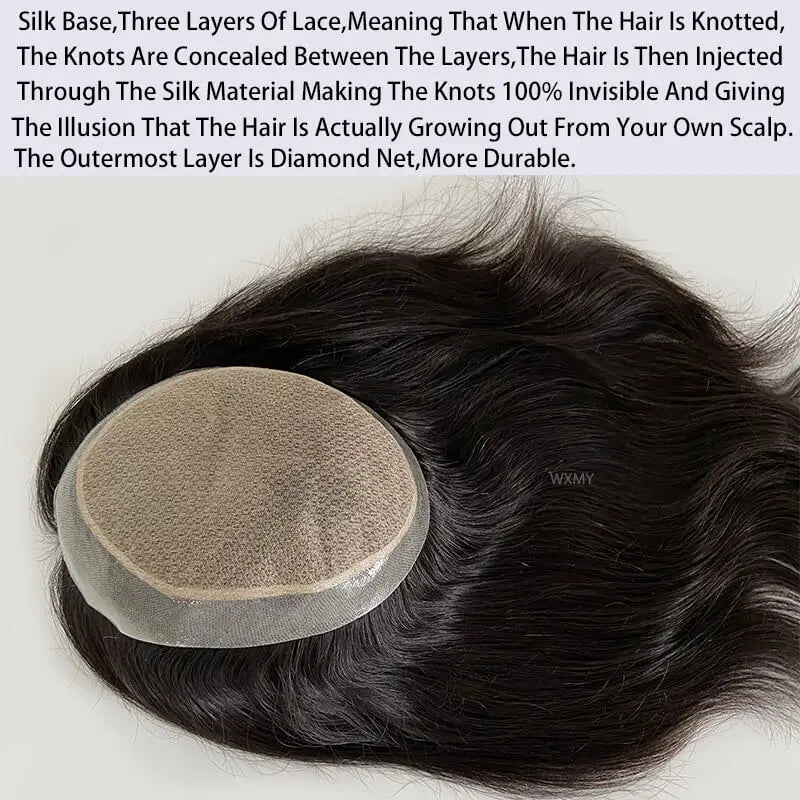 Customized Long Hair Wigs Toupee For Men Silk Base Male Hair Prosthesis Breathable Natural Human Hair Men's Wigs Systems Unit