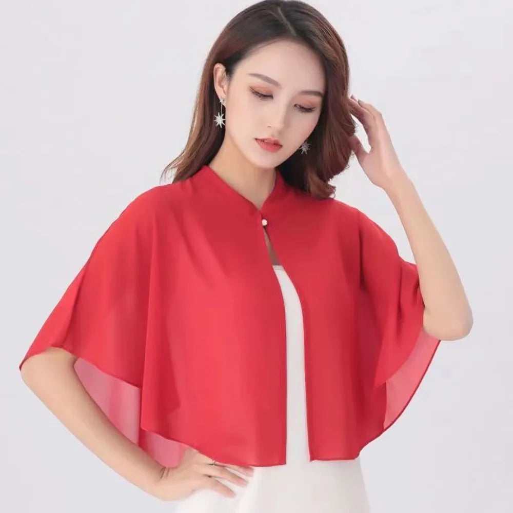 Cloak Multicolor Chiffon Shawl Breathable Short Tulle Shawl Women Tops Women