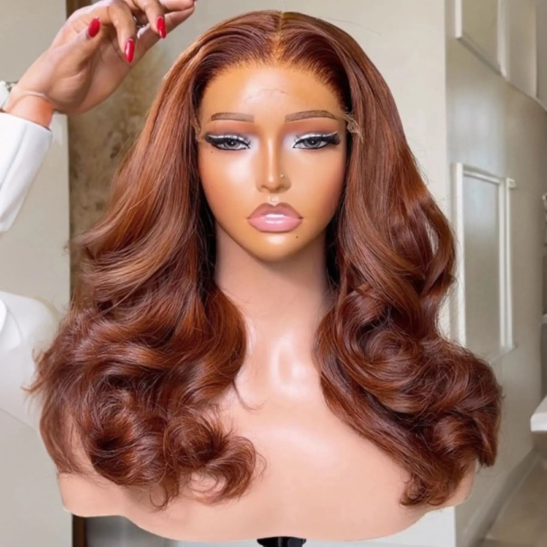 Body Wave 13X4X1 HD Full Lace Frontal Synthetic Long Wig For Women Brown Color Preplucked Cosplay Daily Party Wedding Soft Hair