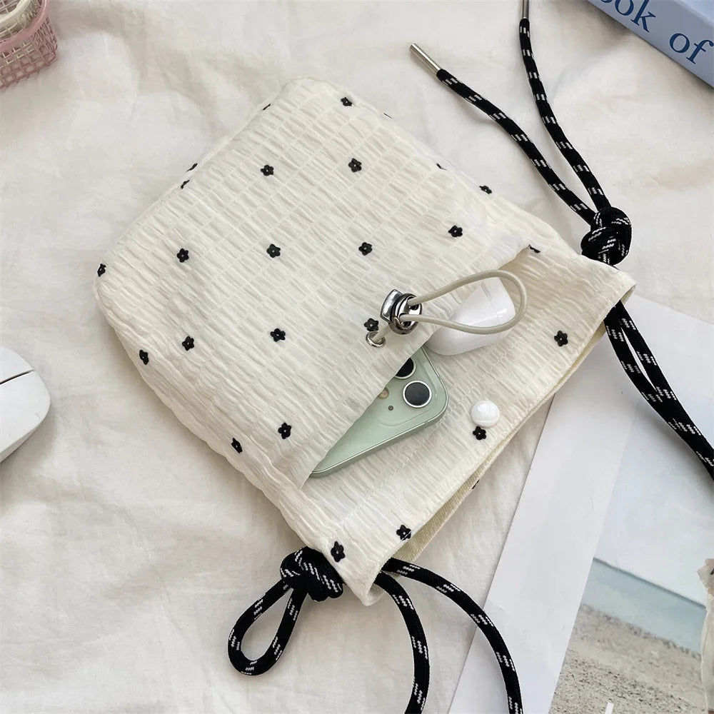 Women Handbags Female Drawstring Shoulder Bags Cute Mini Large Capacity Crossbody Bags for Women Portable Phone Purse