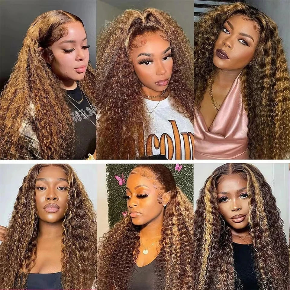 Highlight Curly Wigs 13x6 Lace Front Human Hair Wig Honey Blonde Deep Wave 13x4 Hd Lace Wigs 4x4 Remy Human Hair Wigs For Women