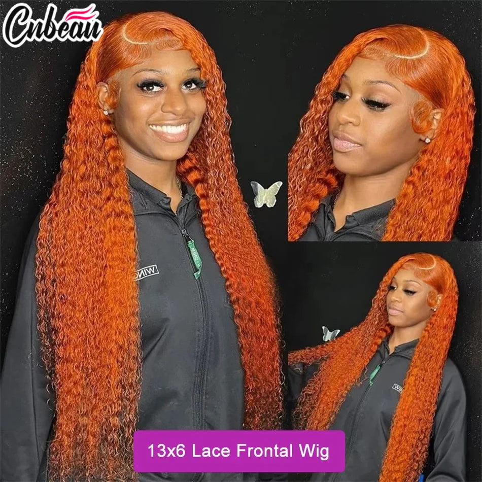 Curly Orange Ginger Lace Front Human Hair Wigs13x4 13x6 Hd Lace Front Human Hair Wig For Women 36inch Deep Wave Frontal Wig