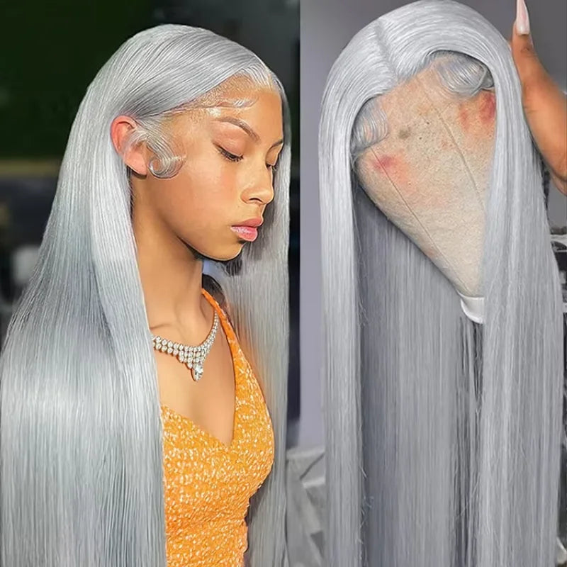 40 Inch 13x6 HD Silver Grey Colored Straight Lace Front Wigs Human Hair Brazilian 13x4 Lace Frontal Wigs For Women 220% Density