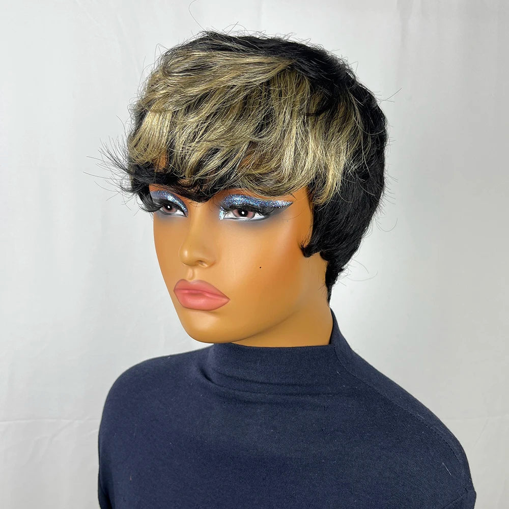 Short Human Hair Wigs 6 In Pixie Cut Wigs Human Hair Glueless Wig Layered Hd Lace Wigs Red Highlights Ready To Wear Burgundy Wig
