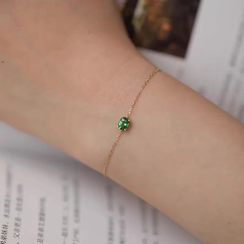 Genuine 100% 925 Sterling Silver Simple Luxurious Geometric Green Zircon Bracelet & Bangles for Women Silver Jewelry