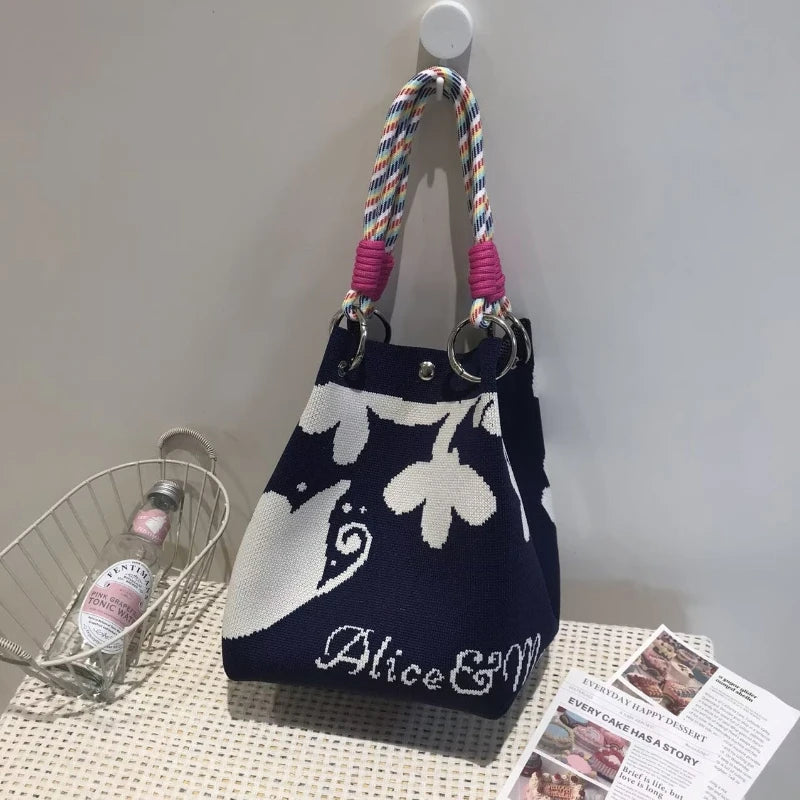 Women's Knitted Handbag Tote Bag - Fashion Water Bucket Purse for Work, Travel, Shopping