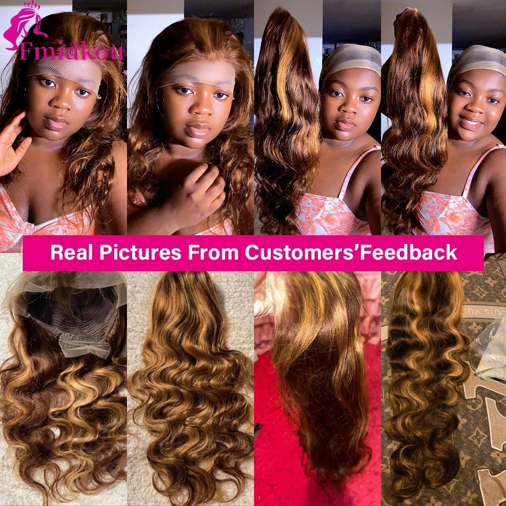Highlight 13x6 HD Lace Frontal Human Hair Wig 4/27 Glueless Wigs Human Hair Clearance Sale Body Wave Human Hair Wigs For Woman