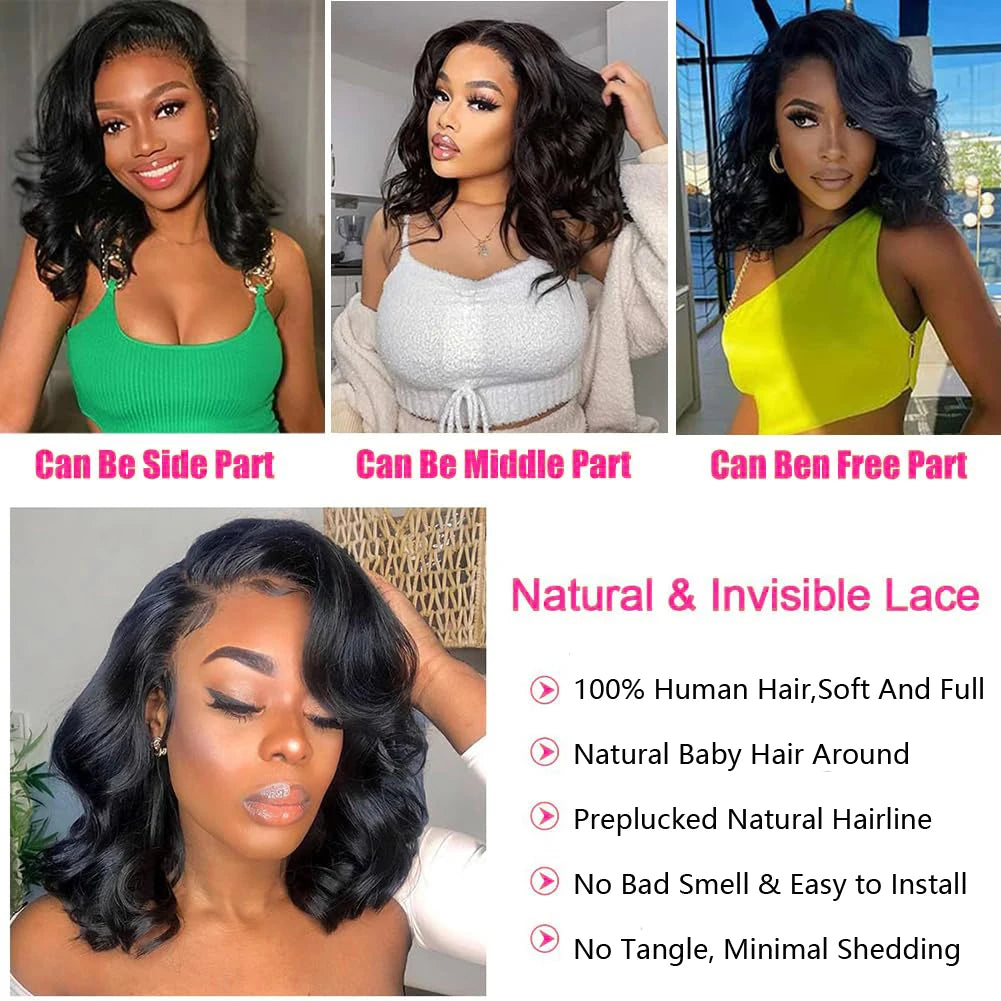 Short Bob Wig Body Wave 100% Human Hair 13x4 Lace Frontal Wigs Pre Plucked Body Wave 250% Density 4x4 Closure Bob Wigs for Women