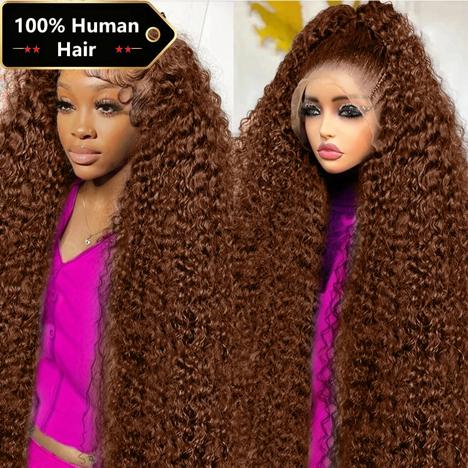Deep Curly Wigs Human Hair Chocolate Brown 13x4 13x6 Hd Lace Frontal Wig Colored Water Wave Lace Front Wig for Women 30 38 Inch