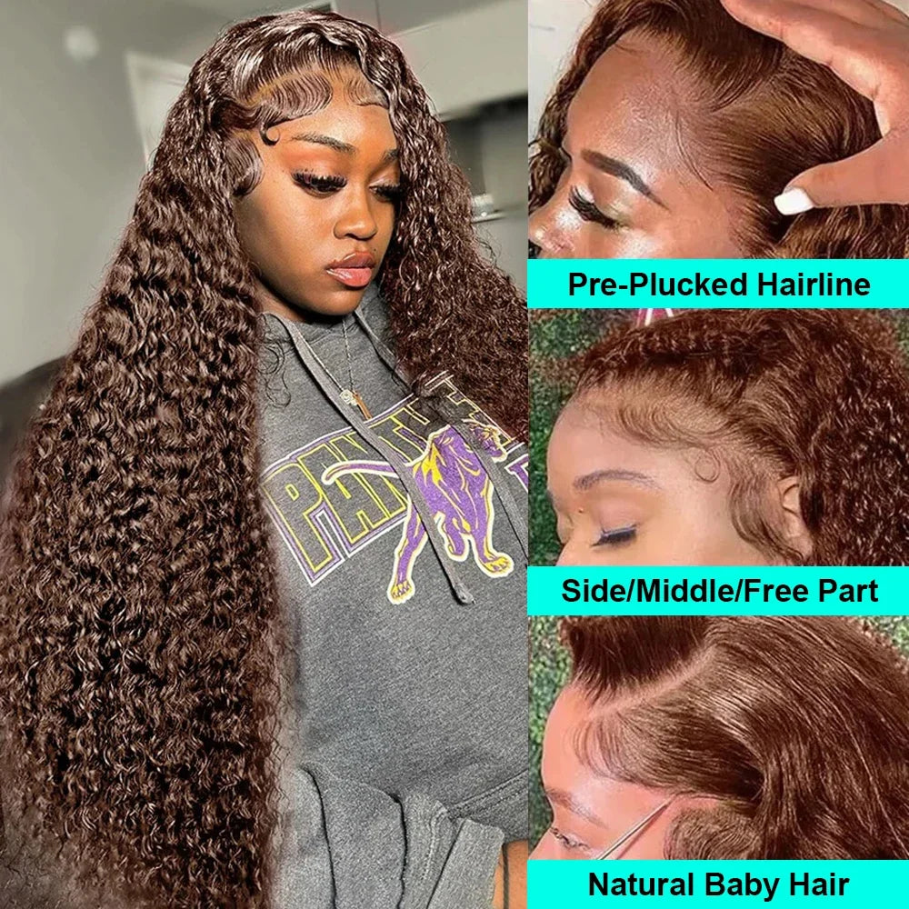 Deep Curly Wigs Human Hair Chocolate Brown 13x4 13x6 Hd Lace Frontal Wig Colored Water Wave Lace Front Wig for Women 30 38 Inch