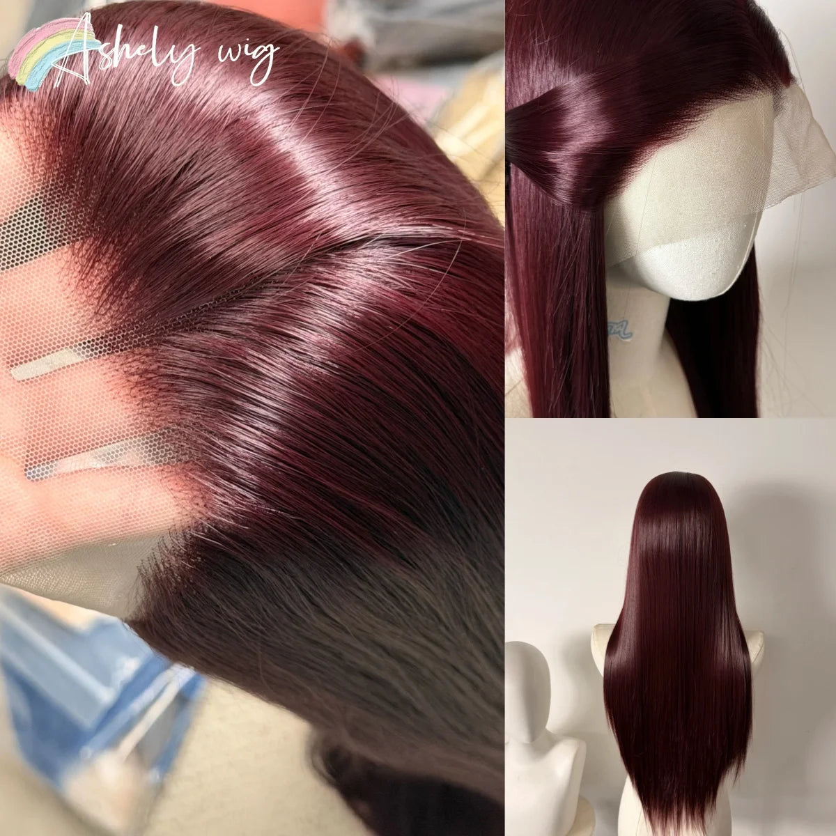 13*4 Lace Front Wig Female 26inch Long Straight Glueless Wig Bordeaux Red Black Red Wigs for Women Synthetic Lace Wigs cosplay