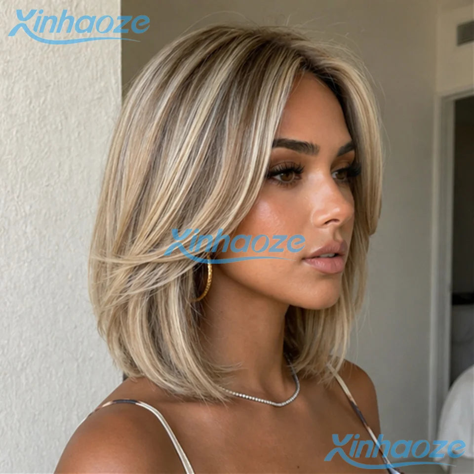 Human Hair Short Bob Wigs Highlight Ash Blonde #613 Hair Made 13x4 Lace Front Wigs Pre Plucked 180% Density Short Bob Wigs
