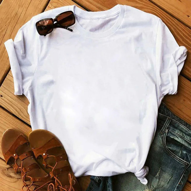 Love Flower Half Sleeve Cartoon White Letter T-shirt Women Wholesale Round Neck T-shirt Women Oversized T Shirt