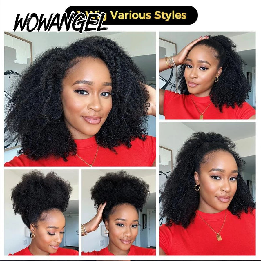 Kinky Curly Half Wig Human Hair Wear&Go Glueless Wigs Curly 3 In 1 Flip Over Wigs With Drawstring Headband Wig Beginner Friendly