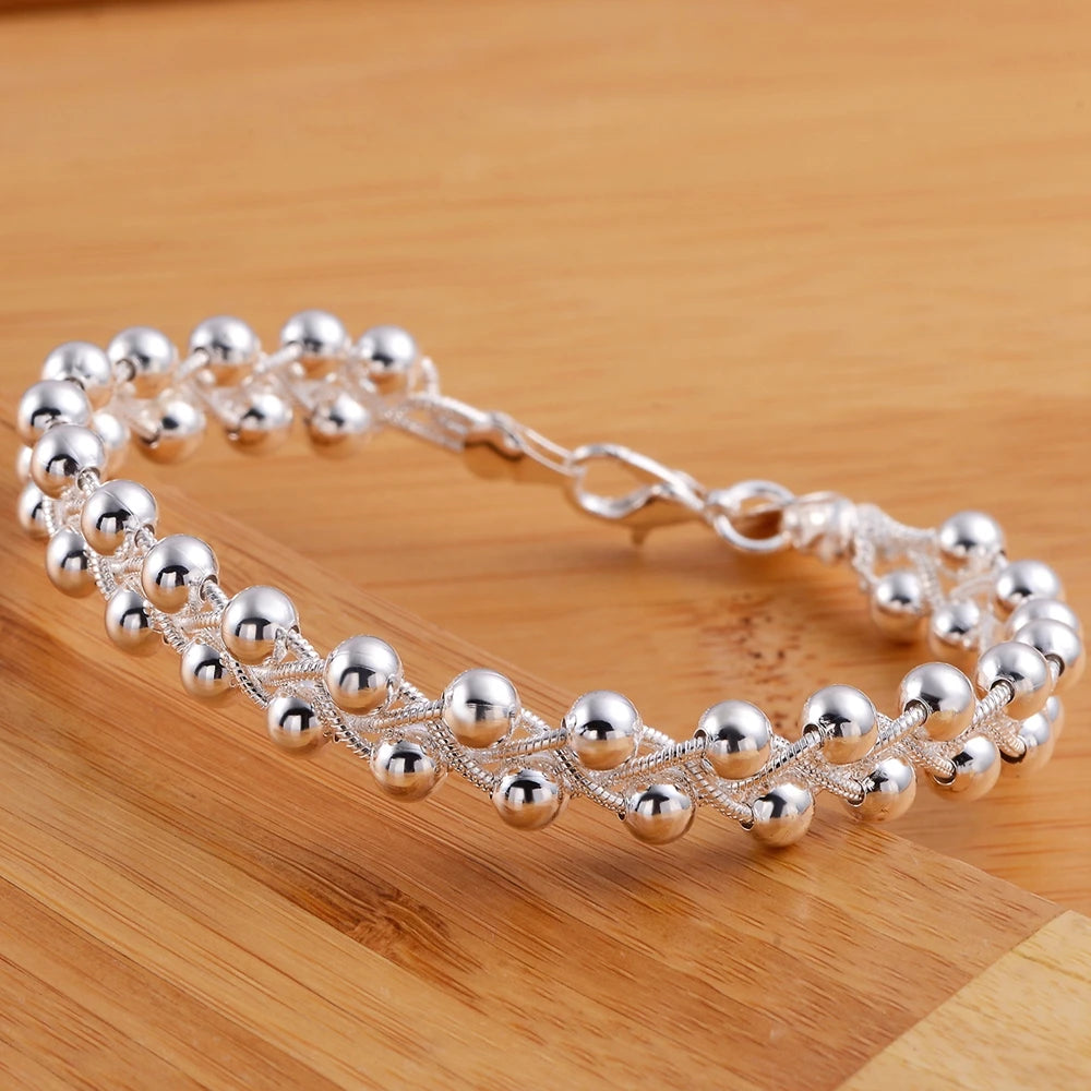 925 Sterling Silver Bracelet Beautiful Braided Beads Chain For Woman Fashion Fine Jewelry Wedding Party Gifts
