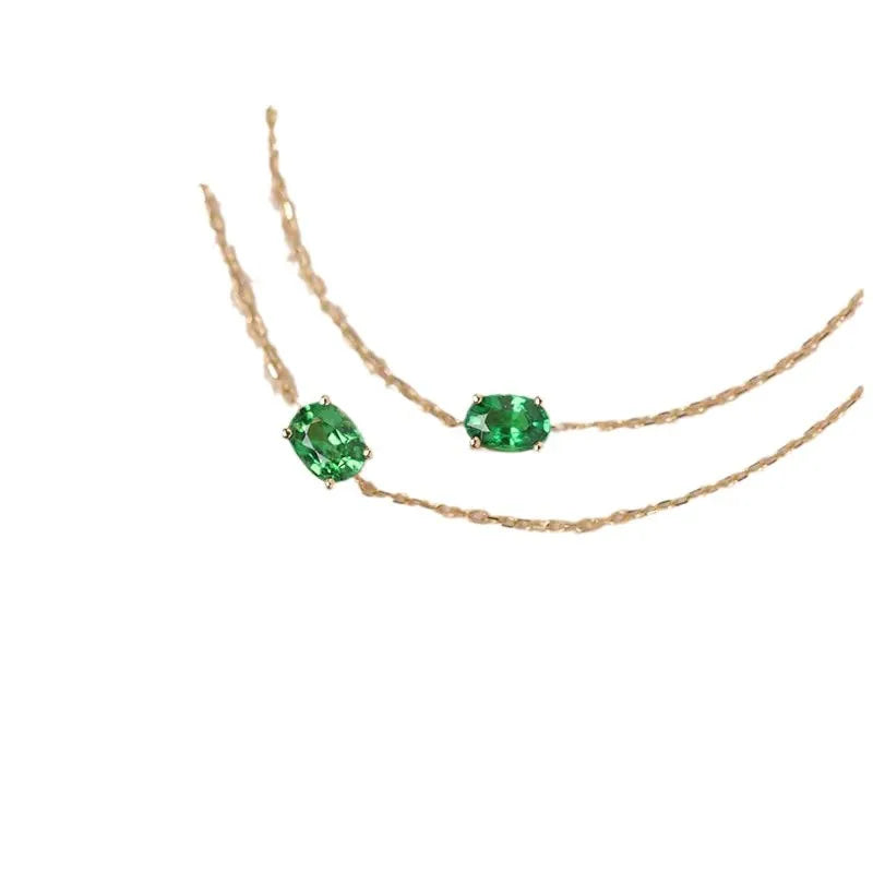 Genuine 100% 925 Sterling Silver Simple Luxurious Geometric Green Zircon Bracelet & Bangles for Women Silver Jewelry