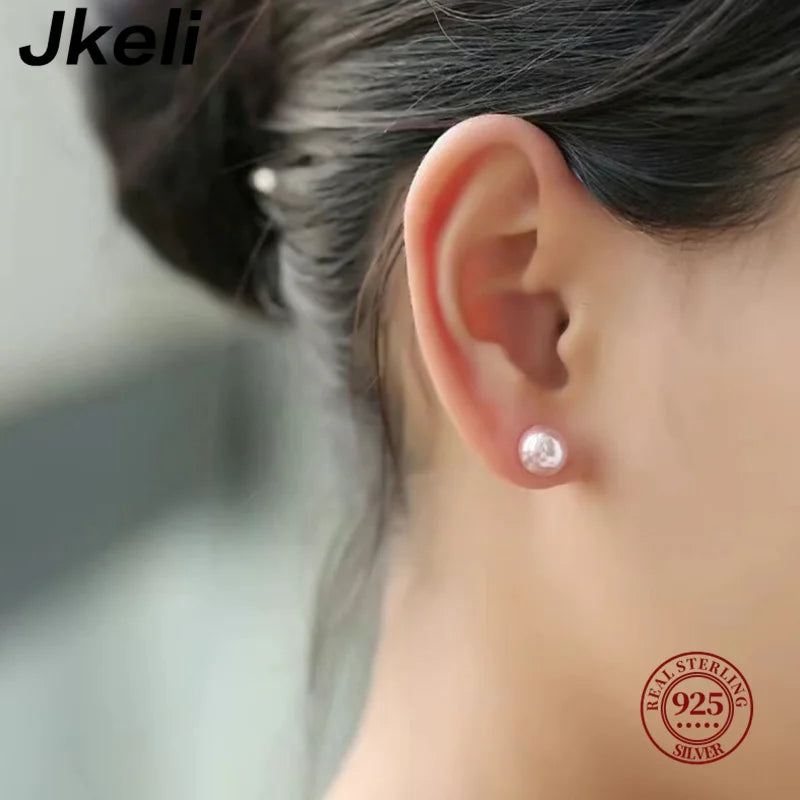 Jkeli Fashion 925 Sterling Silver Freshwater Pearl Stud Earrings Gold Ball Earrings For Women Silver Jewelry Pierced 4-14MM