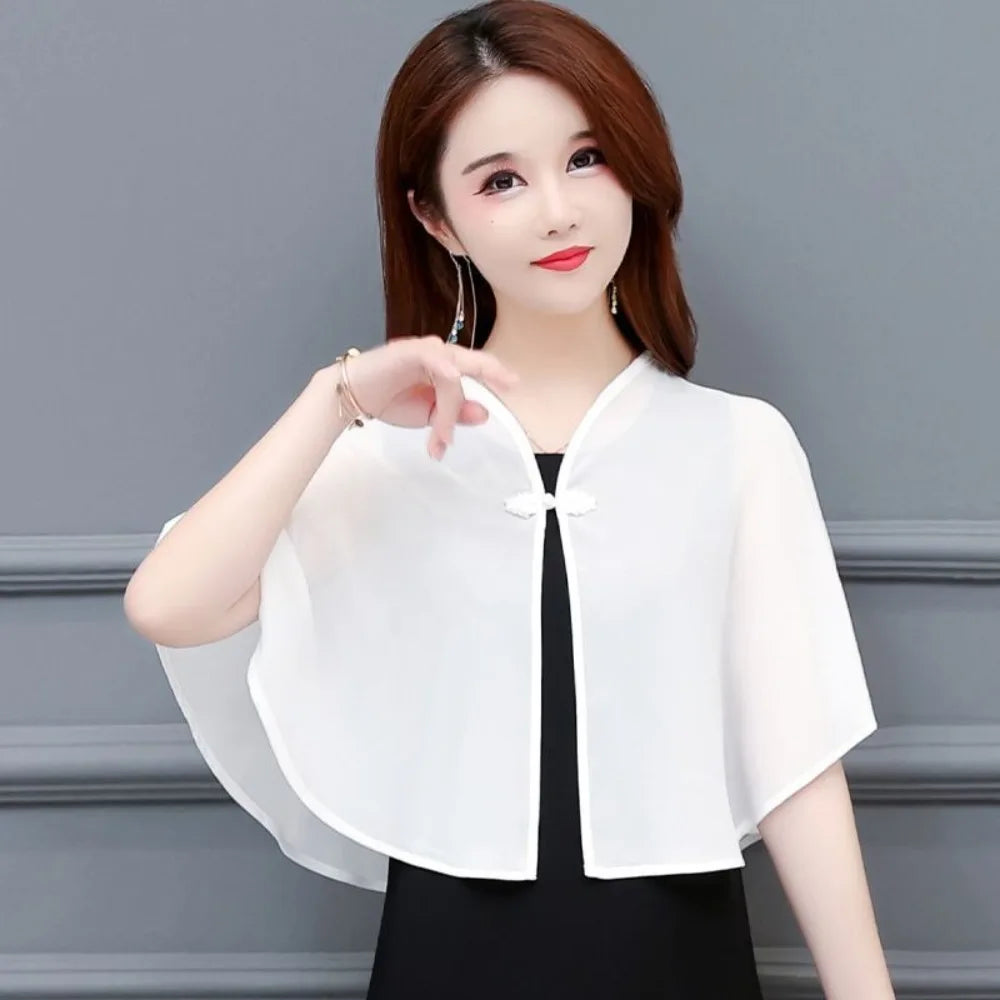 Cloak Multicolor Chiffon Shawl Breathable Short Tulle Shawl Women Tops Women