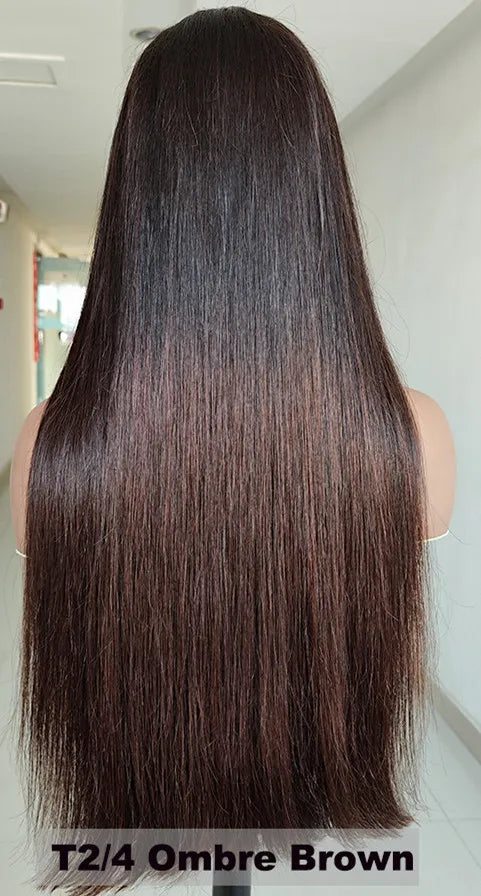 Raw Vietnamese HD Lace Wigs 13X4 Double Drawn Bone Straight Human Hair Lace Frontal Wig Pre Plucked Ombre Brown Lace Front Wig