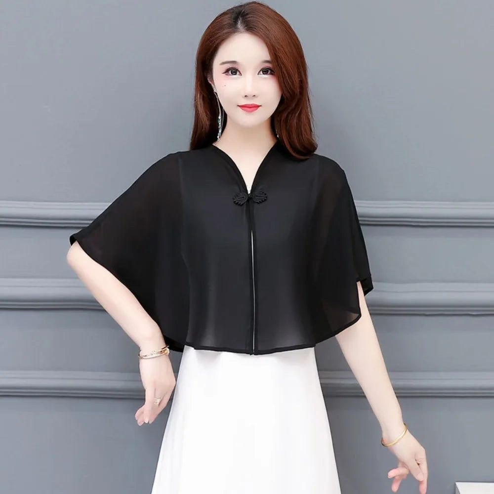 Cloak Multicolor Chiffon Shawl Breathable Short Tulle Shawl Women Tops Women