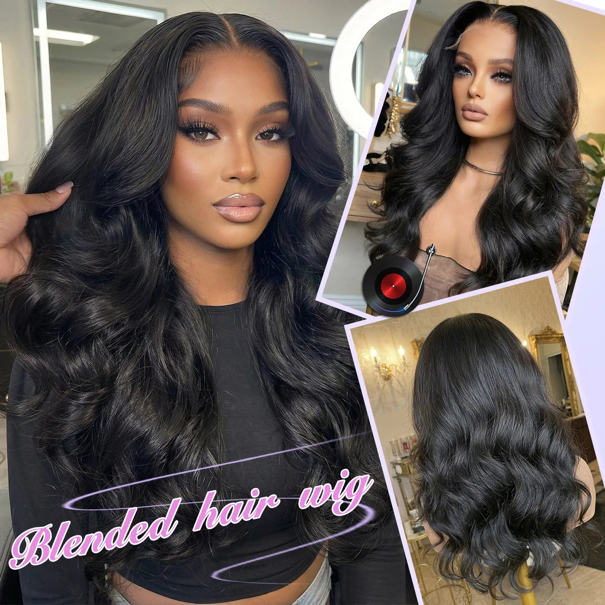 Lace Front Wig Blended Human Hair Synthetic Mix Natural Black Long  Hairpieces For Black Women Beginner Friendly Daily Wear