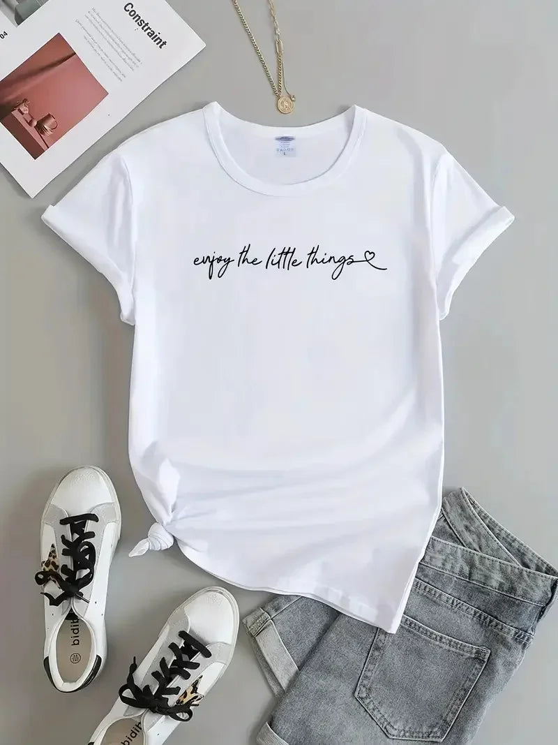 Women T Shirt Graphic Print Crew Neck Loose Tops Tee Black T-shirt Female Summer T-shirt 90s Girls Graphic Cute Short Sleeves