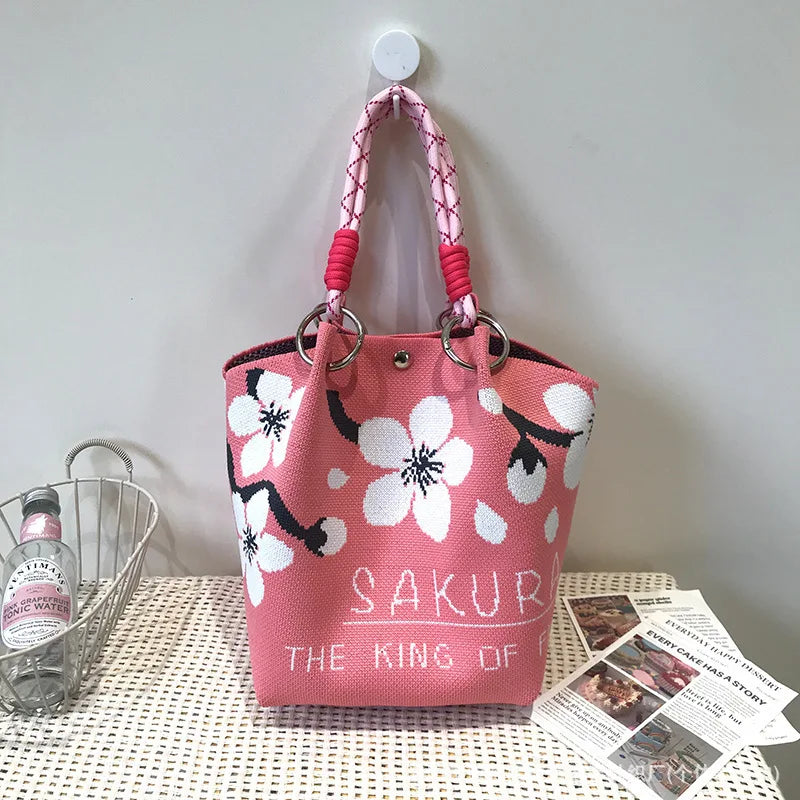 Women's Knitted Handbag Tote Bag - Fashion Water Bucket Purse for Work, Travel, Shopping