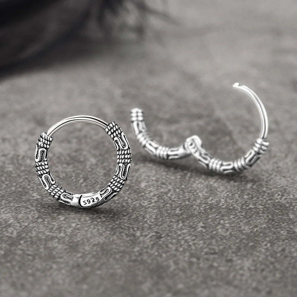 Vintage 925 Sterling Silver Hoop Earrings Pattern Earring For Women Silver Jewelry Korea New