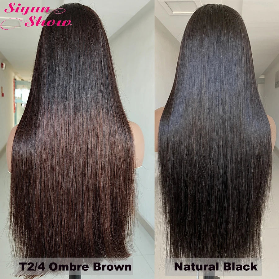 Raw Vietnamese HD Lace Wigs 13X4 Double Drawn Bone Straight Human Hair Lace Frontal Wig Pre Plucked Ombre Brown Lace Front Wig