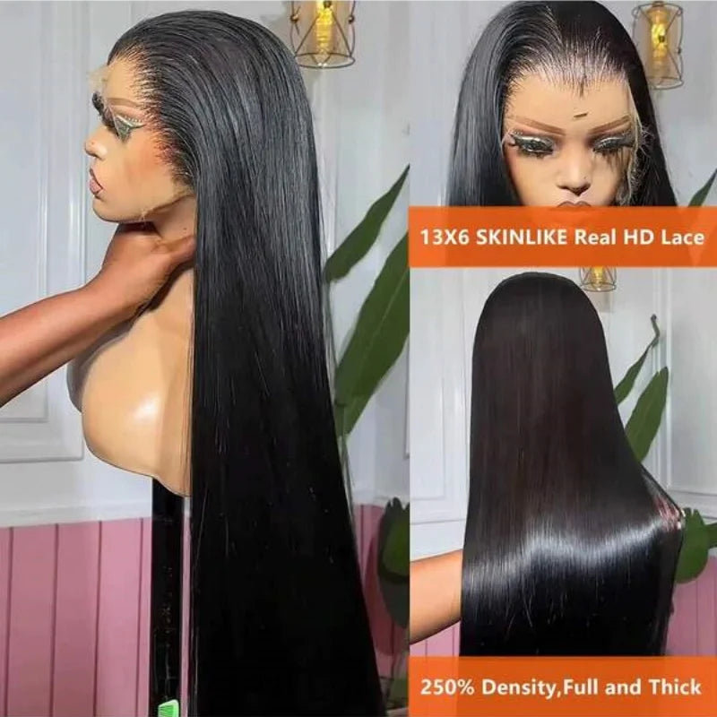Straight Brazilian Human Hair Wig 250% Density Pre-plucked Hairline Glueless HD Lace Wigs 13x6 Frontal Wig 13x4 Closure Lace Wig