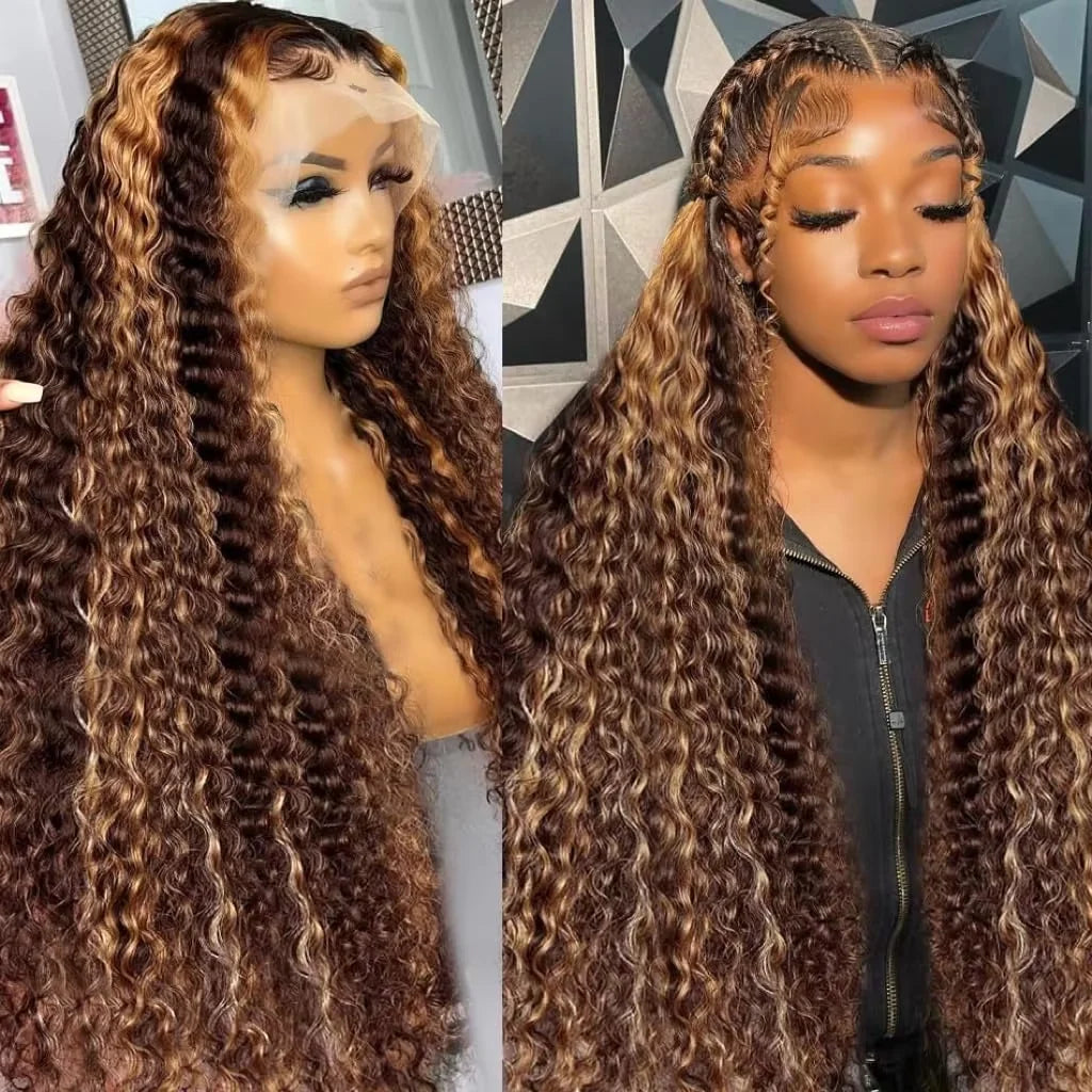 30 36 Inch Curly Highlight Wig Human Hair Honey Blonde 13x4 Lace Front Deep Wave 13x6 Hd Lace Frontal Wigs For Women Human Hair