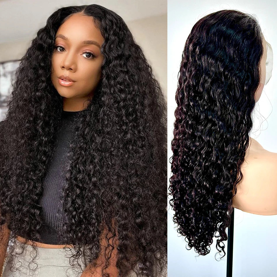 100% Human Hair Wet And Wavy HD Lace Frontal Wigs 250 Density Pull And Go Deep Curly Wave 13x4 HD Lace Frontal Drawstring Wigs