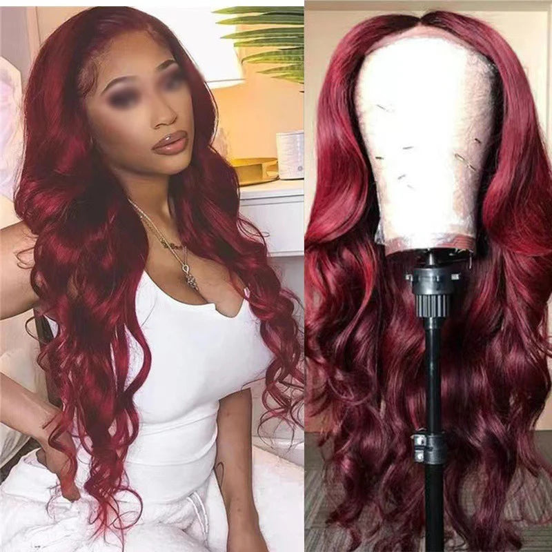 Curly Wine Red Long Hair Fashion Woman Wig Festival Party Ball Daily Wear High-temperature Silk Simulated Hair Full Wig