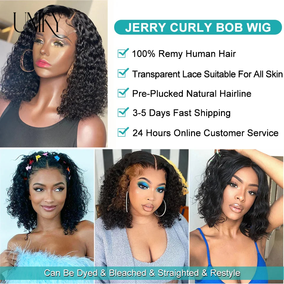 Short Curly Human Hair Bob Wig Curly Lace Front Human Hair Wigs ForWomen PrePlucked Brazilian Glueless 13x4 Lace Wig Unikyhair