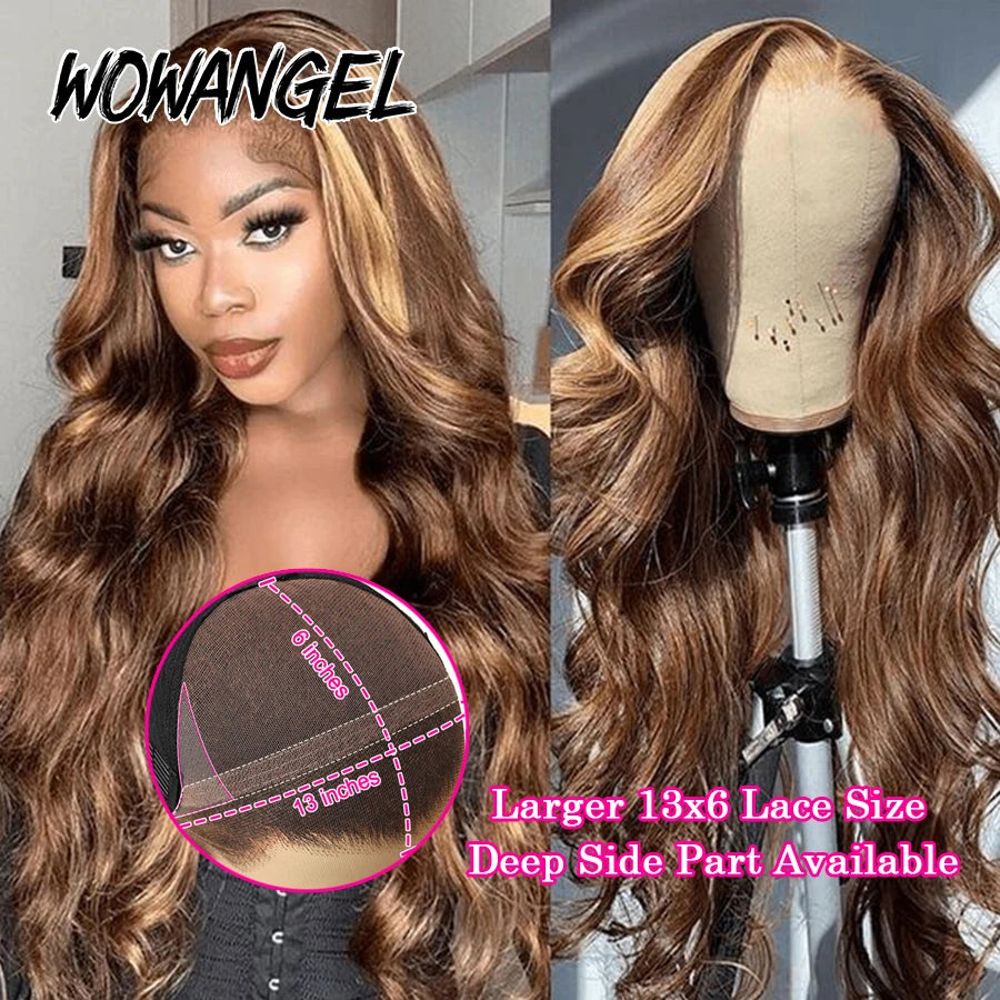 250% 13x6 HD Lace Frontal Wigs 4J27 Highlight 34in Body Wave Human Hair Wigs Melt Skins Natural Scalp Brazilian Hair For Women